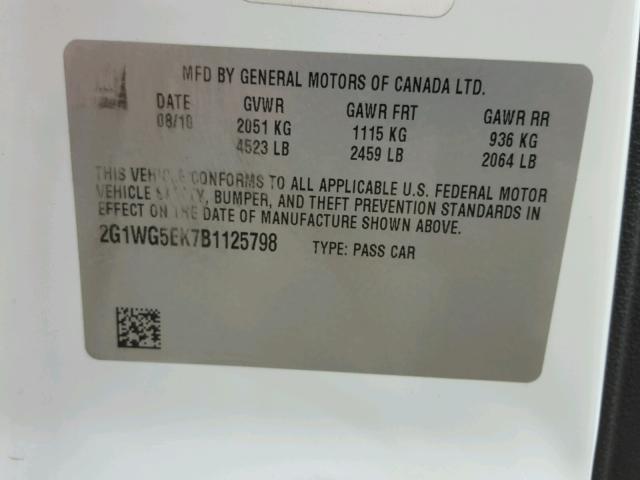 2G1WG5EK7B1125798 - 2011 CHEVROLET IMPALA LT Սպիտակ լուսանկար 10