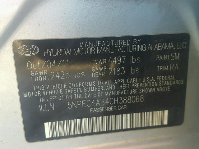 5NPEC4AB4CH388068 - 2012 HYUNDAI SONATA SE SILVER photo 10