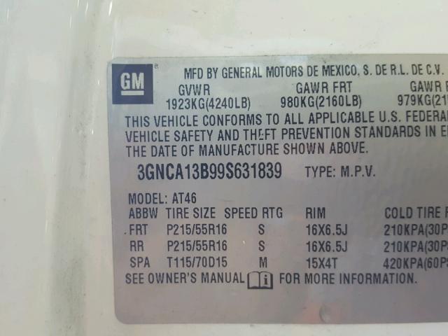 3GNCA13B99S631839 - 2009 CHEVROLET HHR LS Blanco foto 10