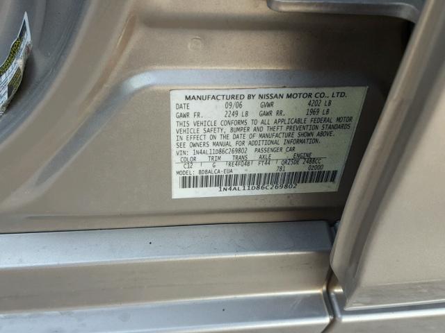 1N4AL11D86C269802 - 2006 NISSAN ALTIMA S TAN photo 10