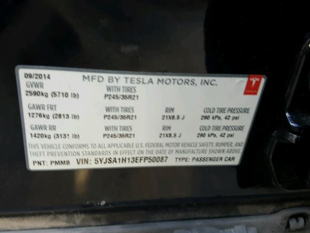 5YJSA1H13EFP50087 - 2014 TESLA MODEL S Կապույտ լուսանկար 10