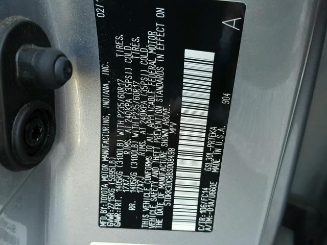 5TDKK3DC8BS008498 - 2011 TOYOTA SIENNA LE SILVER photo 10