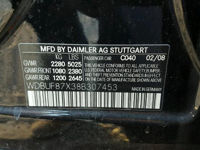 WDBUF87X38B307453 - 2008 MERCEDES-BENZ E 350 4MAT BLACK photo 10