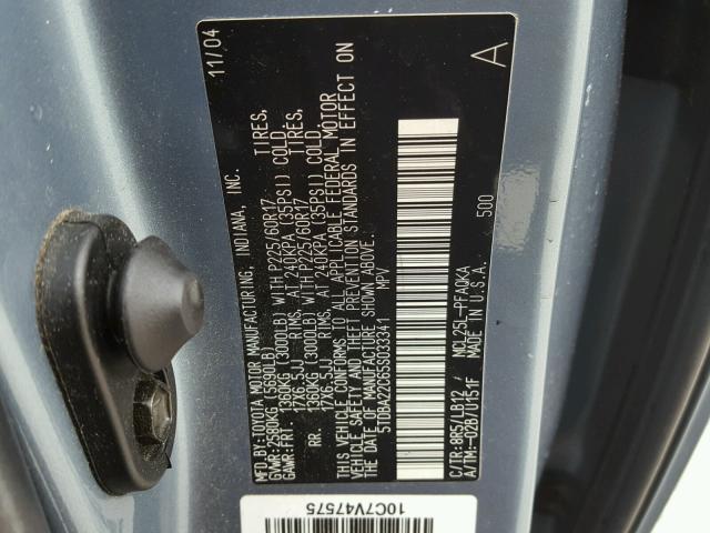 5TDBA22C65S033341 - 2005 TOYOTA SIENNA XLE BLUE photo 10