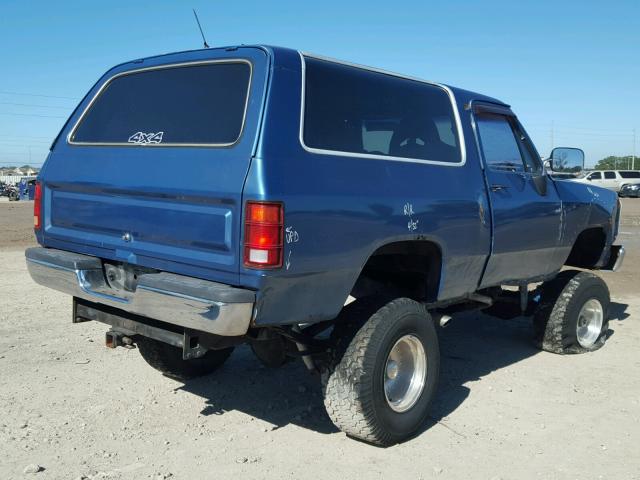 3B4GM07Y6LM007208 - 1990 DODGE RAMCHARGER BLUE photo 4