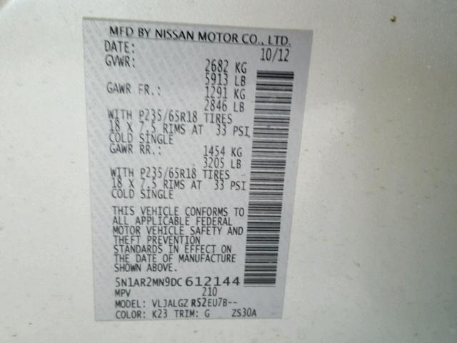 5N1AR2MN9DC612144 - 2013 NISSAN PATHFINDER SILVER photo 10