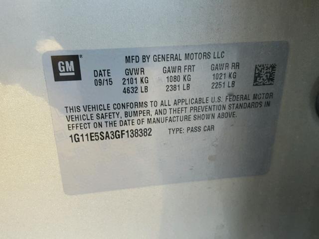 1G11E5SA3GF138382 - 2016 CHEVROLET MALIBU LIM 金色 照片 10