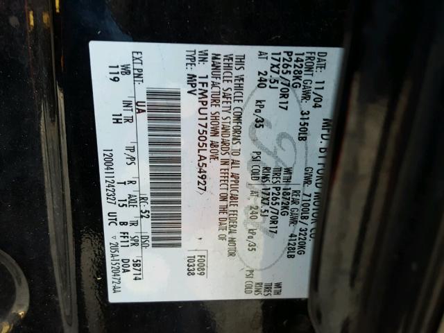 1FMPU17505LA54927 - 2005 FORD EXPEDITION BLACK photo 10