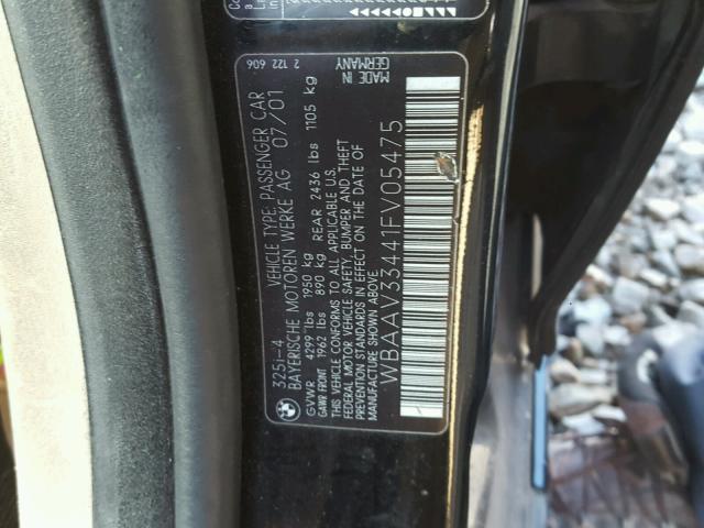 WBAAV33441FV05475 - 2001 BMW 325 I BLACK photo 10