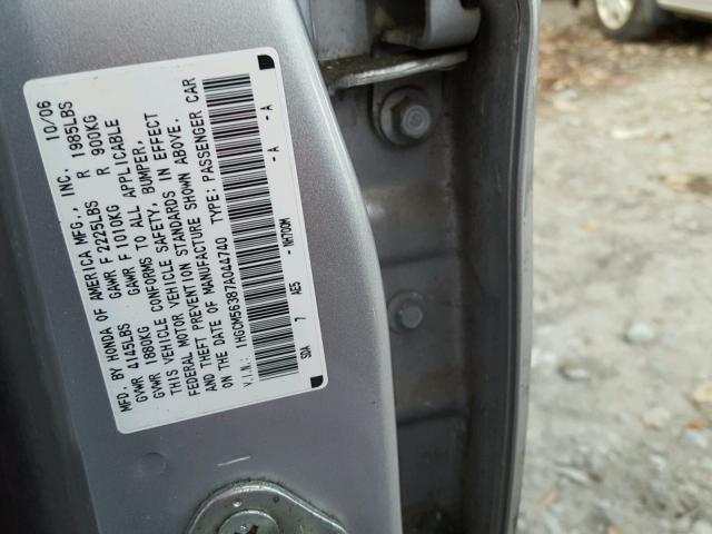 1HGCM56387A044740 - 2007 HONDA ACCORD SE SILVER photo 10