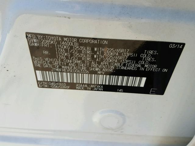 JTMBFREV5ED063336 - 2014 TOYOTA RAV4 LE Ağ foto 10