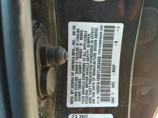 1HGFA16857L003450 - 2007 HONDA CIVIC EX 黑色 照片 10