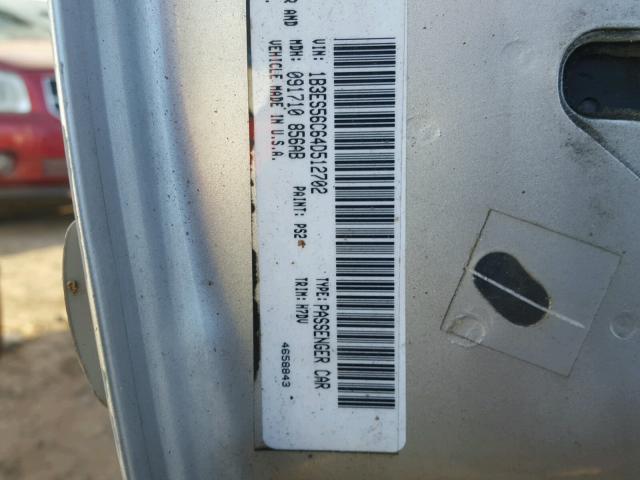 1B3ES56C64D512702 - 2004 DODGE NEON SXT SILVER photo 10