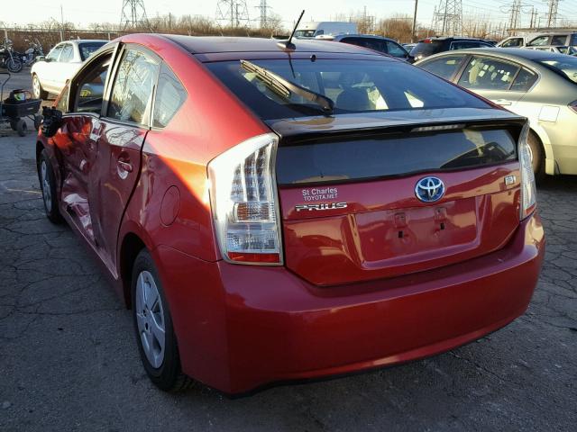 JTDKN3DUXA0207750 - 2010 TOYOTA PRIUS RED photo 3