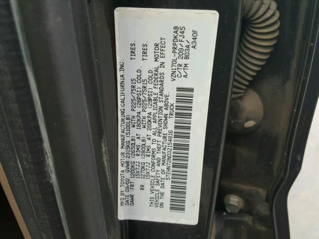 5TEHN72N03Z154816 - 2003 TOYOTA TACOMA DOU BLACK photo 10