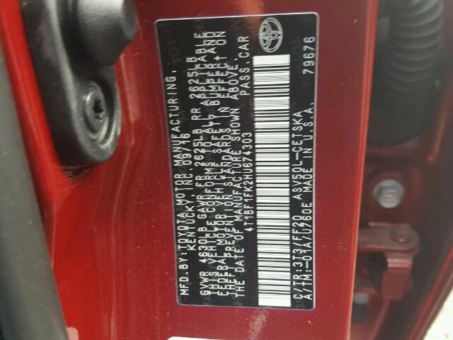 4T1BF1FK2HU674303 - 2017 TOYOTA CAMRY LE ბურგუნდია ფოტო 10