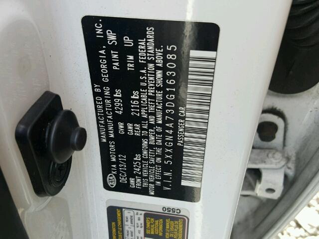 5XXGN4A73DG163085 - 2013 KIA OPTIMA EX WHITE photo 10