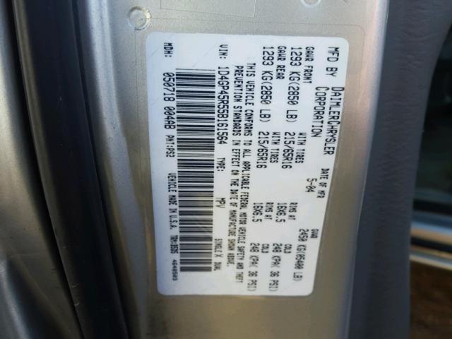 1D4GP45R55B161564 - 2005 DODGE CARAVAN SX SILVER photo 10