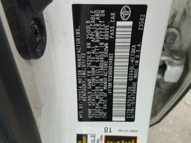 4T1BK1EB9DU014802 - 2013 TOYOTA AVALON BAS WHITE photo 10