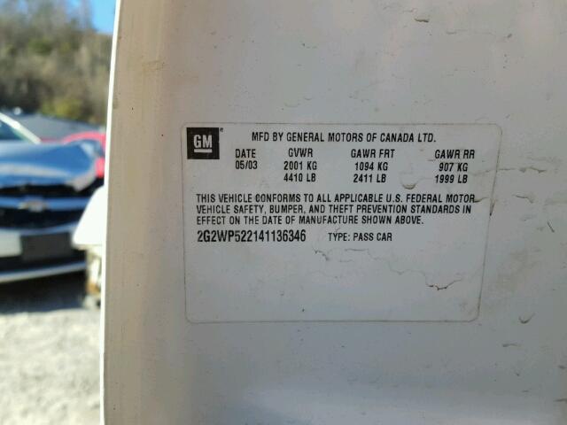 2G2WP522141136346 - 2004 PONTIAC GRAND PRIX WHITE photo 10