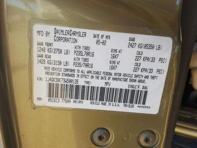 1J4GK38K73W500135 - 2003 JEEP LIBERTY RE GREEN photo 10