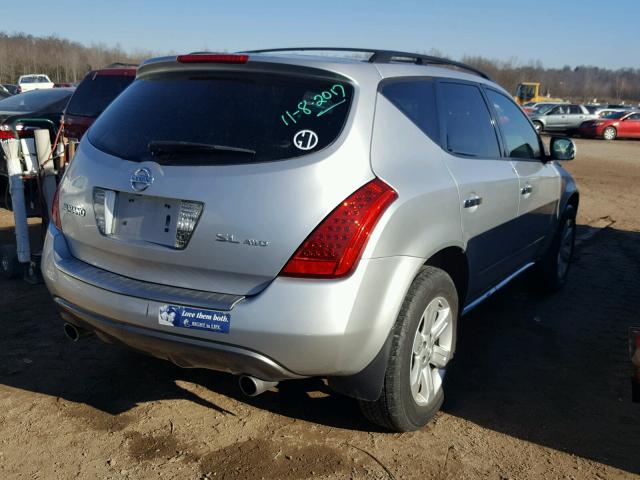 JN8AZ08W96W544509 - 2006 NISSAN MURANO SL SILVER photo 4