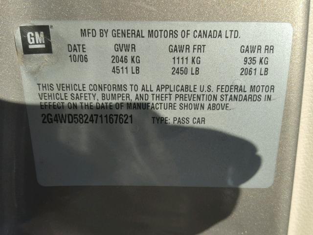 2G4WD582471167621 - 2007 BUICK LACROSSE C TAN photo 10