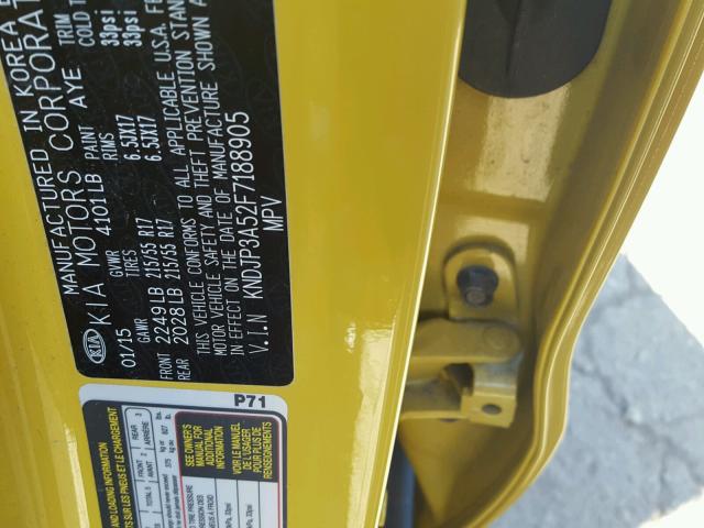 KNDJP3A52F7188905 - 2015 KIA SOUL + YELLOW photo 10