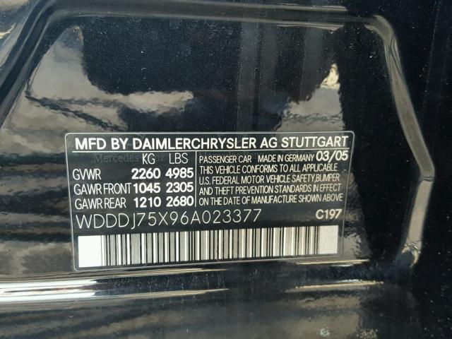 WDDDJ75X96A023377 - 2006 MERCEDES-BENZ CLS 500C BLACK photo 10