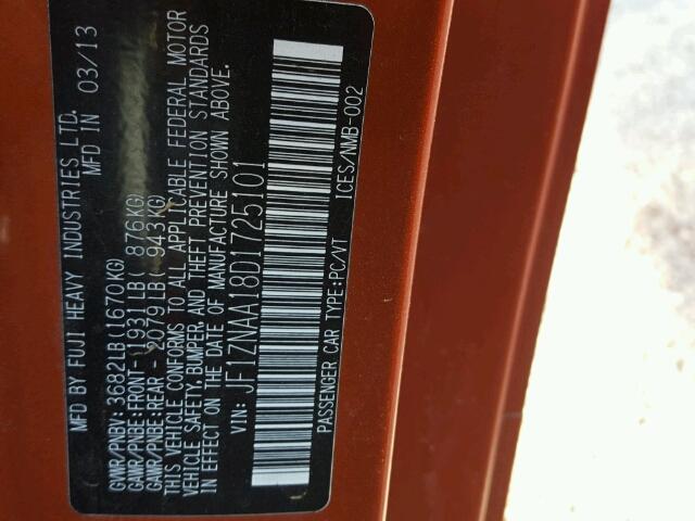 JF1ZNAA18D1725101 - 2013 TOYOTA SCION FR-S ნარინჯისფერი ფოტო 10