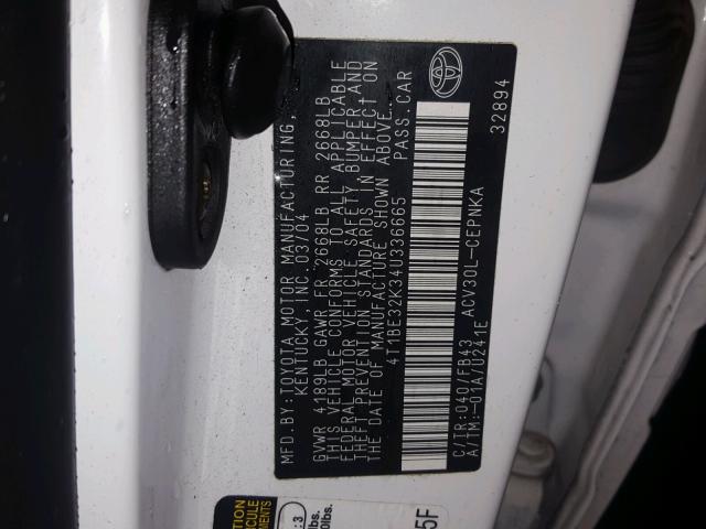 4T1BE32K34U336665 - 2004 TOYOTA CAMRY LE 白色 照片 10