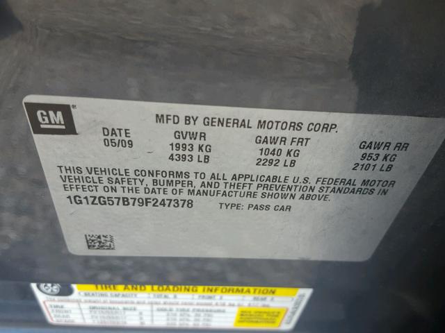 1G1ZG57B79F247378 - 2009 CHEVROLET MALIBU LS 灰色 照片 10