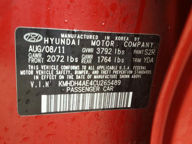 KMHDH4AE4CU265489 - 2012 HYUNDAI ELANTRA GL RED photo 10