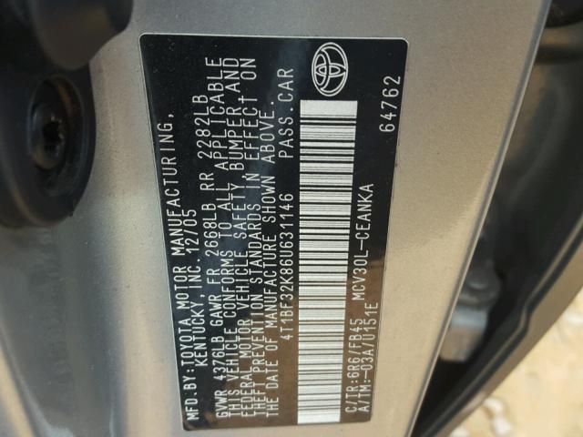 4T1BF32K86U631146 - 2006 TOYOTA CAMRY LE SILVER photo 10