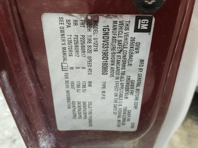 1GNDV33198D180860 - 2008 CHEVROLET UPLANDER L 勃艮第红 照片 10