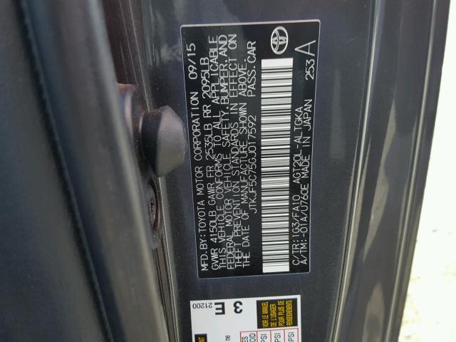 JTKJF5C75GJ017592 - 2016 TOYOTA SCION TC CHARCOAL photo 10