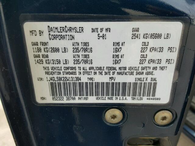 1J4GL58K22W131384 - 2002 JEEP LIBERTY LI BLUE photo 10