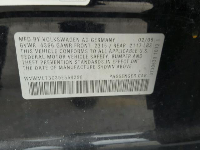 WVWML73C39E554298 - 2009 VOLKSWAGEN CC SPORT BLACK photo 10