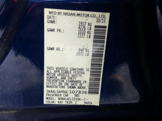 1N4AL3AP6GC107836 - 2016 NISSAN ALTIMA 2.5 BLUE photo 10