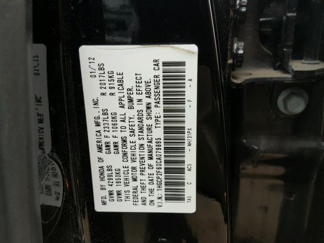 1HGCP2F60CA079895 - 2012 HONDA ACCORD SE BLACK photo 10