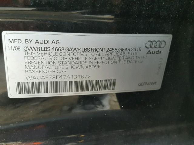 WAUAF78E47A131672 - 2007 AUDI A4 2 BLACK photo 10