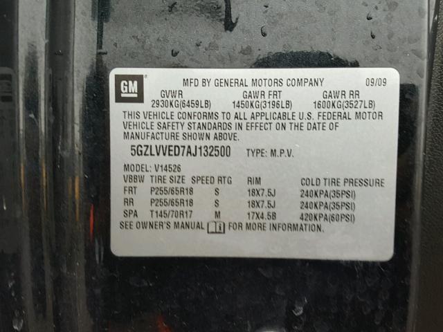 5GZLVVED7AJ132500 - 2010 SATURN OUTLOOK XR შავი ფოტო 10