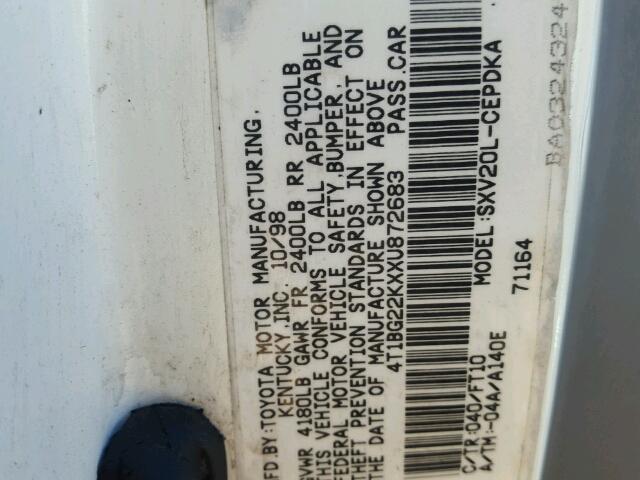 4T1BG22KXXU872683 - 1999 TOYOTA CAMRY CE WHITE photo 10