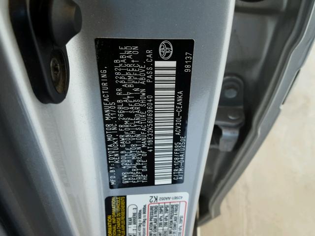 4T1BE32K56U696040 - 2006 TOYOTA CAMRY LE SILVER photo 10