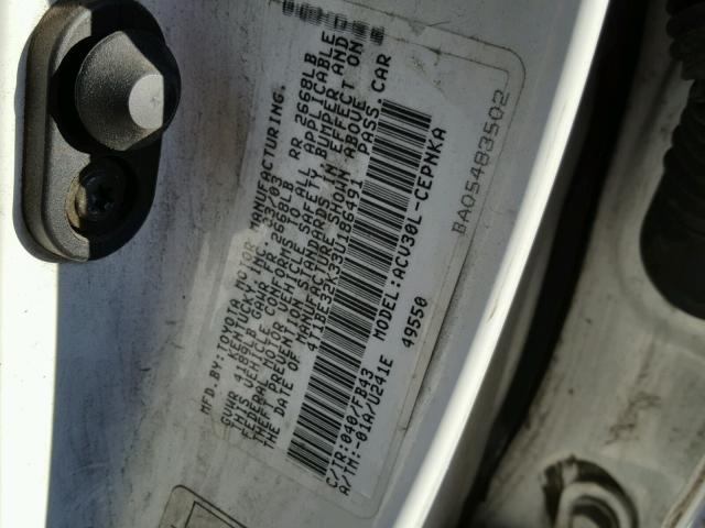 4T1BE32K33U186491 - 2003 TOYOTA CAMRY LE WHITE photo 10