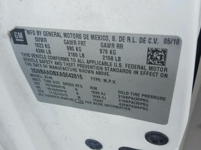 3GNBAADBXAS642816 - 2010 CHEVROLET HHR LS Blanco foto 10