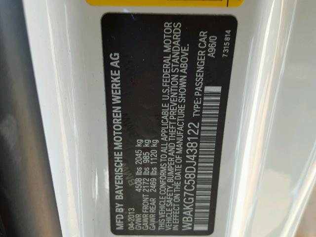 WBAKG7C58DJ438122 - 2013 BMW 335 I WHITE photo 10