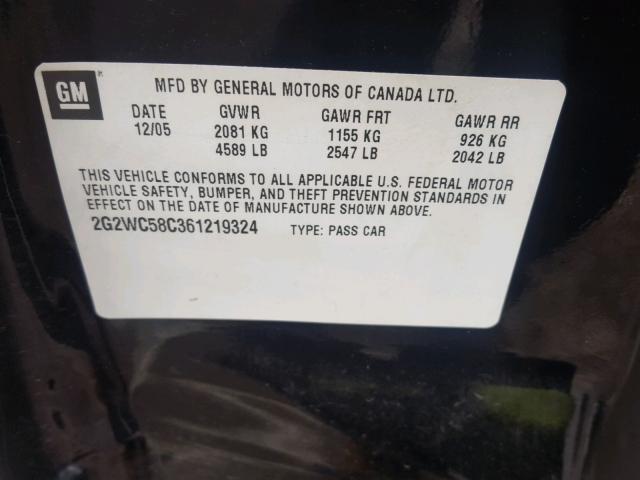 2G2WC58C361219324 - 2006 PONTIAC GRAND PRIX შავი ფოტო 10