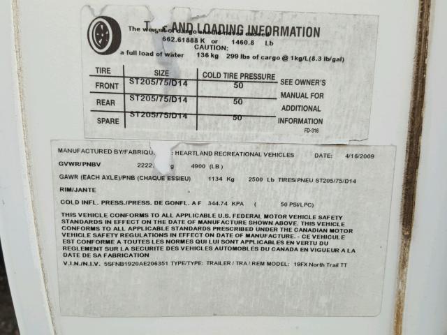 5SFNB1920AE206351 - 2010 HRTL NORTHTRAIL WHITE photo 10