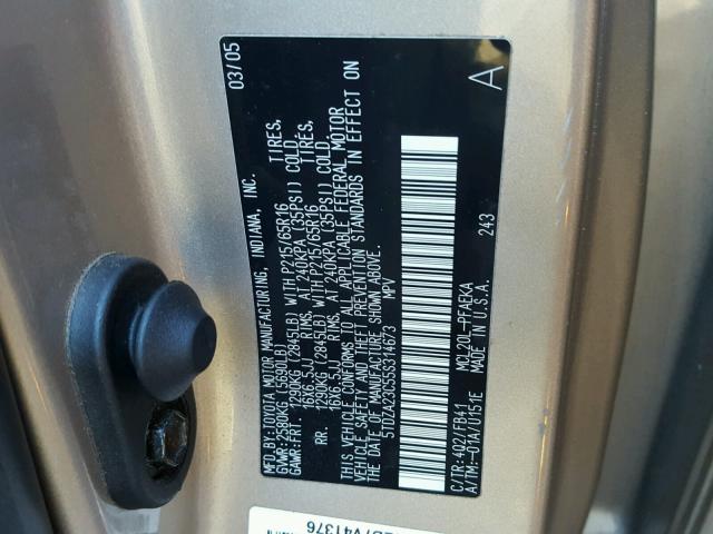 5TDZA23C55S314673 - 2005 TOYOTA SIENNA CE BEIGE photo 10